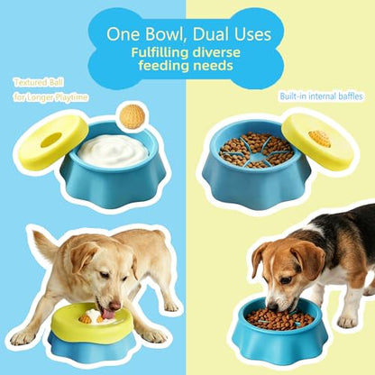 Slow Feeder Dog Bowls for Liquid Treats with Rolling Ball Silicone Interactive Dog Lick Bowl for Bone Broth & Wet Food Anti-Slip Lick Mat