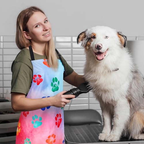 Dog Grooming Waterproof Apron with 2 Pockets, Cute Animals Puppy Dog Pets Apron - style: Watercolor Dog Paw