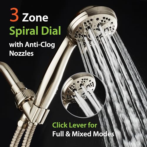 AquaDance High Pressure 6-Setting Full Brushed Nickel Handheld Shower Head with Stainless Steel Hose. Officially Independently Tested to Meet Strict US Quality & Performance Standards! - color: Brushed Nickel, size: 2.5 Gallon Per Minute, style: 2.5 Gallo