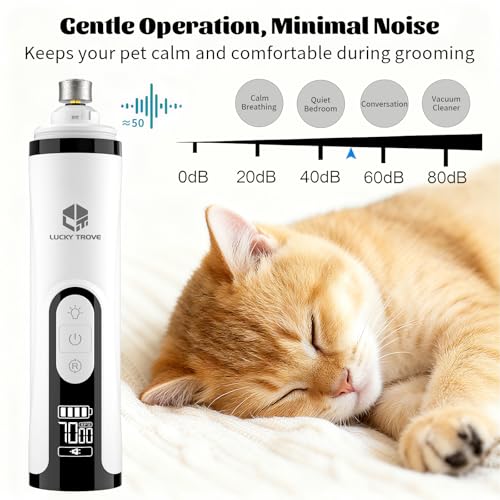 Silent Groom Pro Nail Grinder 2026 New with 2 LED Light & 3-Speed 2000mah Battery Professional Quiet Painless Paws Grooming & Smoothing for Small Medium Large Dog (1+2*Replacement Head LUCKYTROVE)