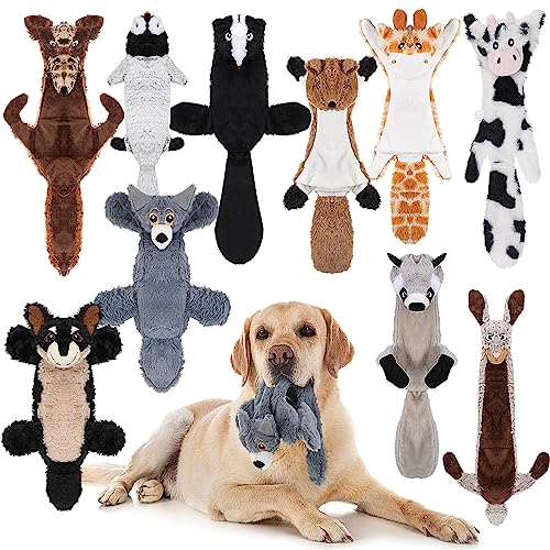 Sratte 10 Pcs Soft Dog Squeaky Toys No Stuffing Crinkle Dog Toy for Aggressive Chewers Durable Plush Teething Puppy Squeak Animals Chew for Small Medium Large Pets, 10 Styles (Classic Style) - style: Classic Style