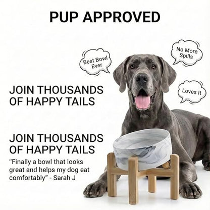 hjn Elevated Ceramic Dog Bowl 15°Slanted Raised Dog Bowl with Bamboo Stand for Small Medium Dogs and Cats, Pet Feeder -7.6-Cup (1800ml)-Marble Gray - color: Marble Gray, size: 7.6Cup