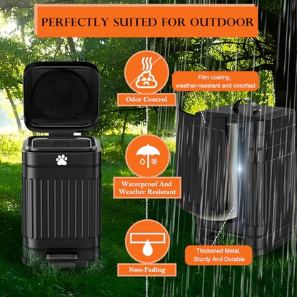 Dog Poop Trash Can Outside, 5L/1.3Gal Metal Dog Waste Trash Can with Lid, Foot Pedal, Pet Waste Container with 40 Bags, Poop Bucket with Lid Soft Close for Pet, Black - size: 5L Black Trash Can