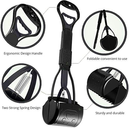 Pet Pooper Scooper, 24" Long Handle Portable Poop Scooper for Large and Small Dogs Cats, Foldable Dog Poop Pick Up Tool, Sturdy Garbage Rake Picker for Garden Backyard Grass Dirt Gravel (Black) - color: Black