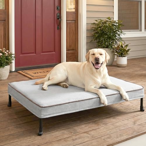 Veehoo Elevated Dog Bed with Waterproof Cushion Mat, Cooling Raised Dog Beds with Padded Top, Washable Outdoor Dog Bed, Orthopedic Pet Cot for Indoor & Outdoor, Large Dog Bed 42" x 30", Dark Grey - size: 42.1"L x 29.9"W x 7.1"Th