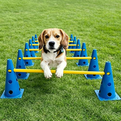 12 Dog Agility Hurdle Cones, 3 Adjustable Heights for Dog Training (Blue) - color: SLV-Hurdle Cone 12