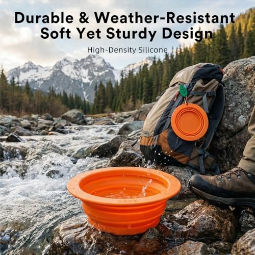 Collapsible Silicone Dog Bowl (Orange) - color: Orange