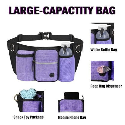 Hands Free Dog Leash, Adjustable Waist Belt, Reflective Stitching Leash with Double Padded Handles for Running, Hiking - color: Purple - 1 leash