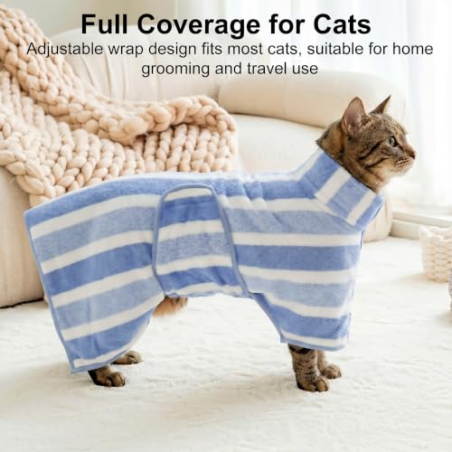 Fast Drying Dog Bathrobe, Super Absorbent Stripes Dogs Towel, Adjustable Warm Keeping Pet Puppy Bath Supplies (Blue, XS) - color: Blue, size: XS