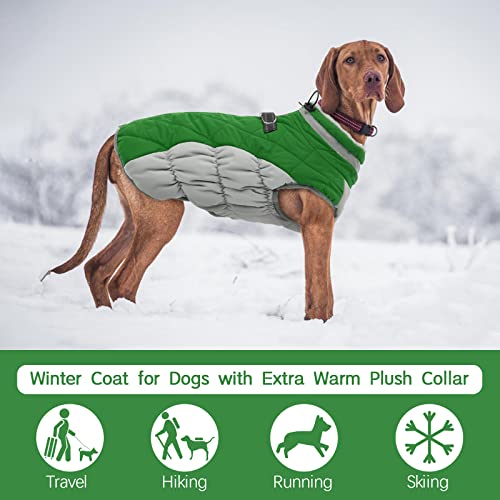 FUAMEY Dog Coat for Small Dogs,Waterproof Dog Winter Jacket with Harness Built in Puppy Cold Weather Coats Reflective Pet Vest with Zipper Warm Fleece Dogs Snowsuit Windproof Green XS - color: Green, size: XS(chest:14in)
