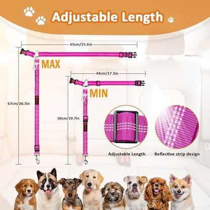 Removable Dog Seat Belt Harness for Car, 3 in 1 Pet Dog Car Seatbelt Leash, Retractable Restraint Secures to Vehicle Headrest & Adjustable Reflective Bungee Dog Seatbelt Tether, Rose and Black - color: Black+Rose