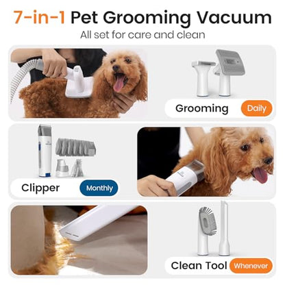 oneisall Dog Grooming Vacuum, Pet Grooming Vacuum with Clipper Nail Grinder, 1.5L Dust Cup Dog deshedding Brush with 7 Tools for Shedding Pet Hair, Home Cleaning(Blue) - color: Blue