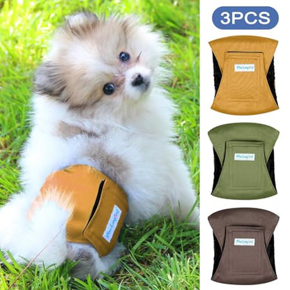 Paw Legend Washable Dogs Diapers Male Dog Belly Bands for Male Dogs Diapers Reusable Puppy & Doggie Diapers Male - color: Brown, Dark Green, Gold, size: X-Small