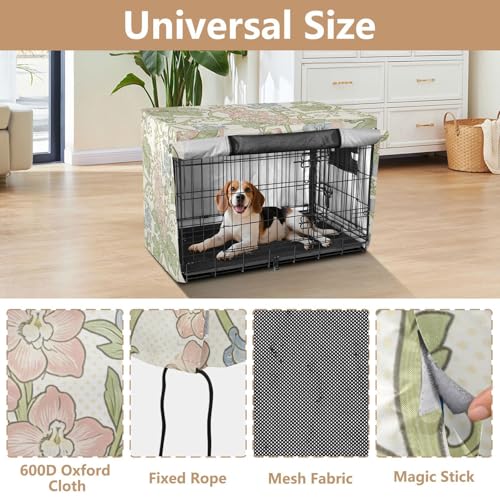 Pink Blue Floral William Morris Pattern Dog Crates Covers Puppy Kennel Cover Dog Crate Curtains - size: youth large / 11-13