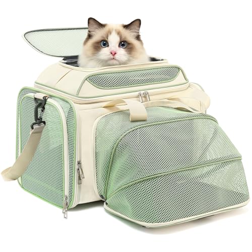 18x11x11 Small Cat/Dog/Pet Carrier – Airline Approved, Collapsible with Expandable Top and Sides. Soft-Sided Travel Puppy Carry Bag, Small Animal Rabbit Kennel Carrying Case, Kitten Mesh Cage - color: Beige