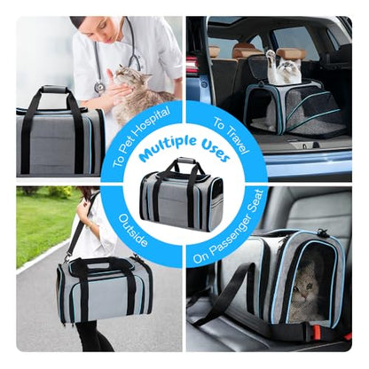 Double Expandable Cat Carrier,Airline Approved Soft-Sided Pet Travel Carrier for Small Dogs Cats under 15 lbs,Waterproof 600D Oxford Fabric with Washable Replacement Liner,Odor-Free & Claw-Proof(Blue) - color: Blue