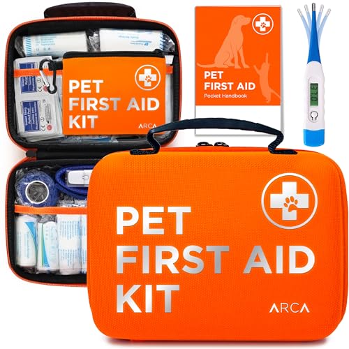 ARCA PET Cat & Dog First Aid Kit for Car - Pet Emergency Kit for Home Office Travel – Dog Camping Essentials with Digital Thermometer, Muzzle & Mini First Aid Pouch - size: CoreCare Kit