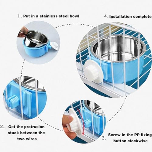 Hamiledyi 2-Pack Hanging Dog Bowls with Removable Stainless Steel Feeder - Spill-Proof Crate Bowls for Kennel/Cage, Puppy to Medium Dogs, Cats, Rabbits & Guinea Pigs (Durable Pet Food & Water Dishes) - color: B：Dark blue + Yellow