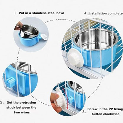 Hamiledyi 2-Pack Hanging Dog Bowls with Removable Stainless Steel Feeder - Spill-Proof Crate Bowls for Kennel/Cage, Puppy to Medium Dogs, Cats, Rabbits & Guinea Pigs (Durable Pet Food & Water Dishes) - color: B：Dark blue + Yellow