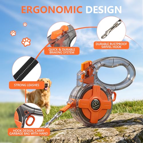 Lightweight and 16Ft Retractable Dog Leash - Anti-Entanglement and one-Hand Brake, Easy to Control - Durable Dog Leash, Designed for Women, Suitable for Small/Medium Dogs - Comfortable Grip