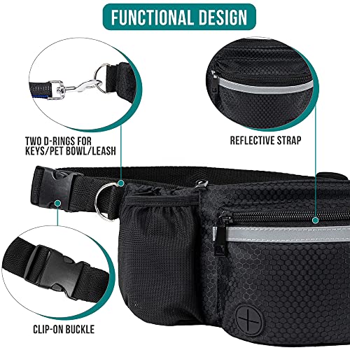 PetAmi Dog Fanny Pack, Treat Pouch for Dog Walking, Training, Built in Poop Bag Dispenser, Water Bottle Holder, Collapsible Bowl, Pet Treat Waist Belt for Hiking, Running, Kibbles (Black) - color: Black