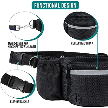 PetAmi Dog Fanny Pack, Treat Pouch for Dog Walking, Training, Built in Poop Bag Dispenser, Water Bottle Holder, Collapsible Bowl, Pet Treat Waist Belt for Hiking, Running, Kibbles (Black) - color: Black