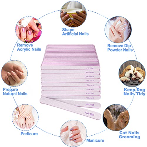 Nail File (200 Pcs), Bulk Emery Board Nail Files for Acrylic Nails and Natural Nails, 100/180 Grit Double Sided Emory Boards for Gel Nail Professional Reusable Washable Manicure Pedicure Kit Set Gray - size: 200 Pcs Rectangle 100/180 Grit