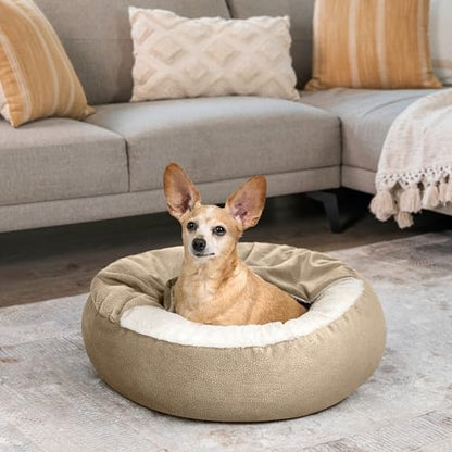 Best Friends by Sheri Cozy Cuddler Ilan Covered Cat and Dog Bed with Attached Blanket, Wheat, 24"x24" - color: Wheat Ilan