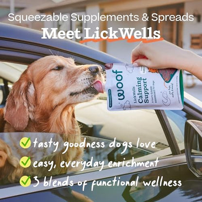 Woof LickWells Pumpkin Butter - Dog Lick Mat Spread and Meal Topper for the FlipMat and LickMat - Made with Prebiotics and Superfoods - for Digestion and Enrichment - 12 oz - PB & Pumpkin Flavor
