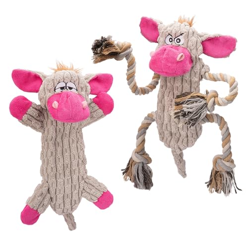 Funny Squeaky Dog Toys – No Stuffing Plush Donkey Chew Toys for Small, Medium and Large Dogs, Interactive Tug of War Pup Toys with Crinkle Paper & 2 Squeakers Each (2 Pack) - style: Donkey