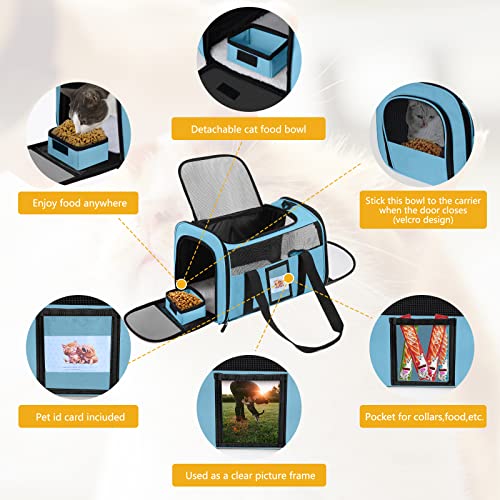 Cat Carrier Dog Carriers Airline Approved for Small Dogs, Kitten, Carriers for Small Medium Cats Under 15lb, Collapsible Soft Sided TSA Approved Pet Travel Carrier-Blue - color: Blue