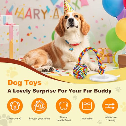 Interactive Dog Toy with Suction Cup, Rope Ball & Built-in Bell, Rainbow | Tug-of-War Interactive Play|Supports Puppy Teething & Healthy Chewing|Designed for Small Dogs|Solo Indoor Enrichment Toy - color: Rainbow(with Built-in Bell)
