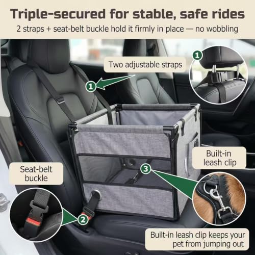 Dog Car Seat for Small to Medium Dogs Under 33lbs, Sturdy Pet Booster Car Seat Travel Carrier with Storage Pockets & Leash Detachable Washable Cover for Cars, SUVs, and Trucks