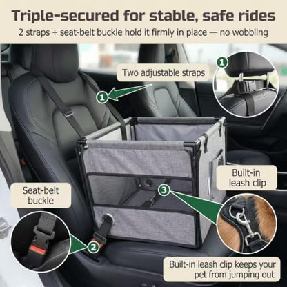 Dog Car Seat for Small to Medium Dogs Under 33lbs, Sturdy Pet Booster Car Seat Travel Carrier with Storage Pockets & Leash Detachable Washable Cover for Cars, SUVs, and Trucks