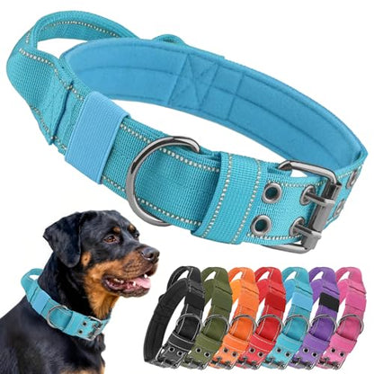 Tactical Dog Collar with Control Handle, Military Adjustable Pet Collar Reflective Heavy Metal Buckle Dog Collar, Soft Nylon Training Collar for Medium Large Dogs (Blue, Medium) - color: Blue, size: Medium