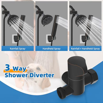 Hibbent All Metal Dog Sprayer Attachment Set, Stainless Steel Pet Shower Sprayer for Dog Washing and Bathing, 4 Sprays Handheld with Pause Mode, Brass Shower Diverter, 119" Hose, Oil-rubbed Bronze - color: Oil Rubbed Bronze