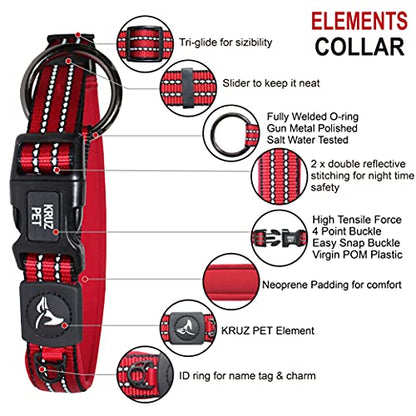 Kruz Dog Collar for Large Dogs (Width - 1", Length - 21"-25") Reflective Adjustable Pet Neck Band with Soft Padding, Heavy-Duty O-Ring, 100% Nylon Strap (Red, Large) - color: Red, size: Large