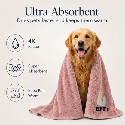 DAN RIVER Dog Towel - Pack of 1, 100% Cotton, 20x40, Ultra Soft 450 GSM, Super Absorbent & Quick Drying Towel for Dogs, Cats, and Other Pets, Dusty Rose. - color: Dusty Rose-bffs