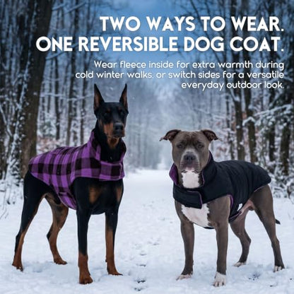 ASENKU Dog Jacket Plaid Reversible Reversible Dog Vest Waterproof Cold Winter Clothes Pet Apparel for Small Medium Large Dogs (S, Purple) - color: Purple, size: Small
