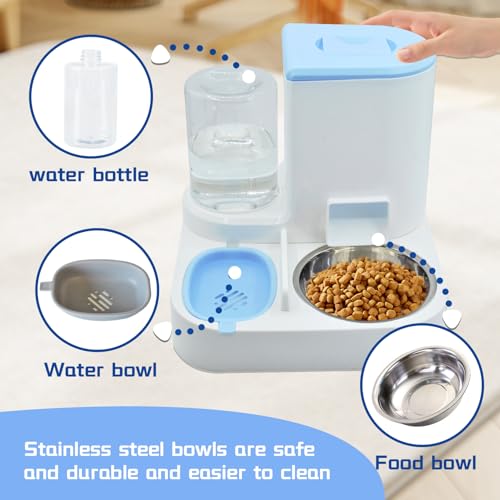 Automatic Cat Food and Water Dispenser Set 2 in 1, All-in-One Gravity Pet Feeder with Stainless Steel Cat Food Bowl Travel Auto Supply Feeder and Water Dispenser for Small Medium Cats Dogs (Blue) - color: 【Bule】