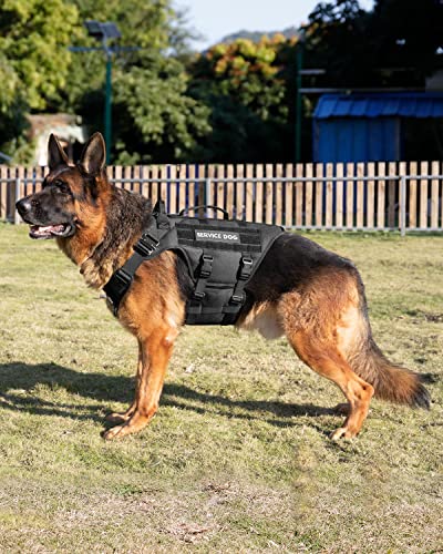 Tactical Dog Harness - PETNANNY Service Dog Vest for Large Dogs Fully Body Coverage in Training Dog Harness with 2 Reflective Dog Patches, Handle, Hook and Loop Panels, Dog MOLLE Vest (Black, XL) - color: Black, size: Extended Back XL (Chest: 31-49", Neck