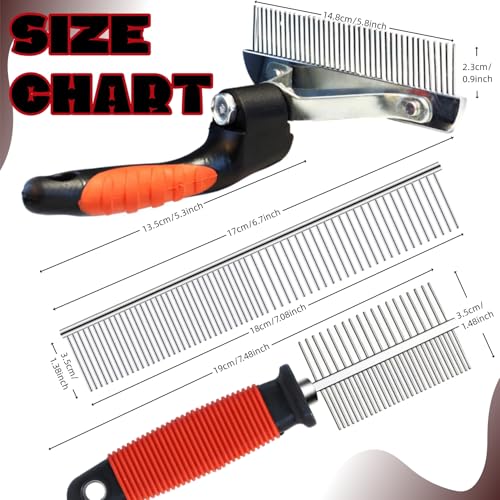 3-Pack Long-Tooth Pet Brush Set - Dog Rake Brush & Steel Shedding Comb & Double-Sided Teech Comb for Double Coat Large Dogs, Horses
