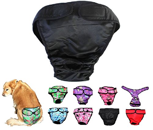 Dog Diaper Reusable Washable Female Girl for Medium & Large Big Dog Breeds Size L, XL, XXL (Large: Waist 20" - 24", Black) - color: Black, size: LARGE: Waist 20" - 24"