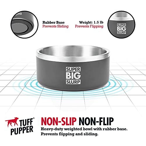 Tuff Pupper Heavy Duty Insulated Dog Bowl | Double Wall Stainless Steel Dog Food Dish | Non-Slip Spill Proof Dishwasher Safe Cat Bowl | Water Dish for Feeding Large Medium Small Pets (44oz, Grey) - color: Cool Grey, size: 44oz