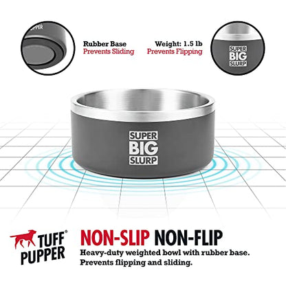 Tuff Pupper Heavy Duty Insulated Dog Bowl | Double Wall Stainless Steel Dog Food Dish | Non-Slip Spill Proof Dishwasher Safe Cat Bowl | Water Dish for Feeding Large Medium Small Pets (44oz, Grey) - color: Cool Grey, size: 44oz