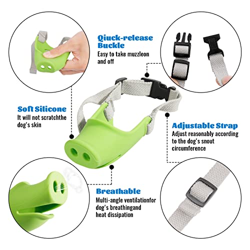 HOWWFALY Silicone Dog Muzzle, Soft Muzzle for Small Medium Dogs Poodle Corgi Dachshund，Pig Mouth Shape Breathable Dog Mouth Covers to Prevent Bite Chew and Call with Adjustable Strap(Green, Medium) - size: Medium