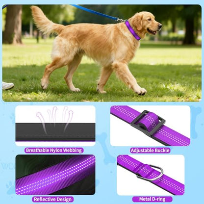 Reflective Dog Collar with Buckle, Heavy Duty Dog Collars with Soft Padded, Adjustable, Ultra-Durable, Pet Collar for Small Medium and Large Dogs (Purple, S) - color: Purple, size: S (12-18'')
