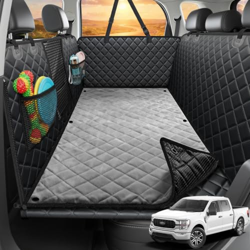 URPOWER 2026 Upgraded Back Seat Extender for Dogs - Large Hard Bottom Dog Car Seat Cover Holds 550lbs, Waterproof Dog Hammock Pet Bed with High-Density Foam Non-Slip Backseat Protector - color: Black and Grey, size: XL - Full Size Crew Cab Truck