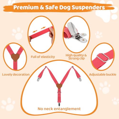 2Pcs Premium Dog Suspenders for Diapers, Belly Bands, Dog Apparel, Adjustable Elastic, Size avaiable for Small Medium and Large Dogs (Watermelon Pink S) - size: Small (Back length 6.1"-11")