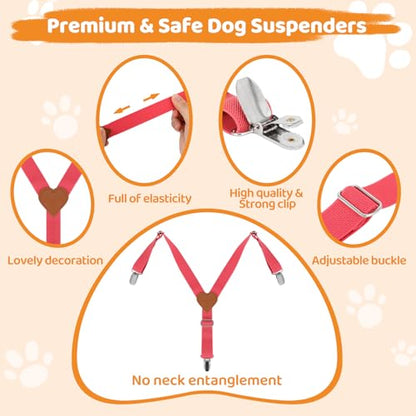 2Pcs Premium Dog Suspenders for Diapers, Belly Bands, Dog Apparel, Adjustable Elastic, Size avaiable for Small Medium and Large Dogs (Watermelon Pink S) - size: Small (Back length 6.1"-11")